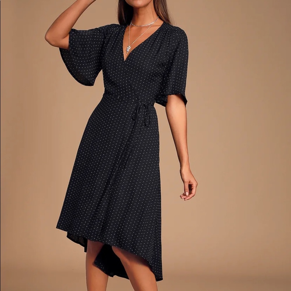 Farah Black Print Midi Wrap Dress XL